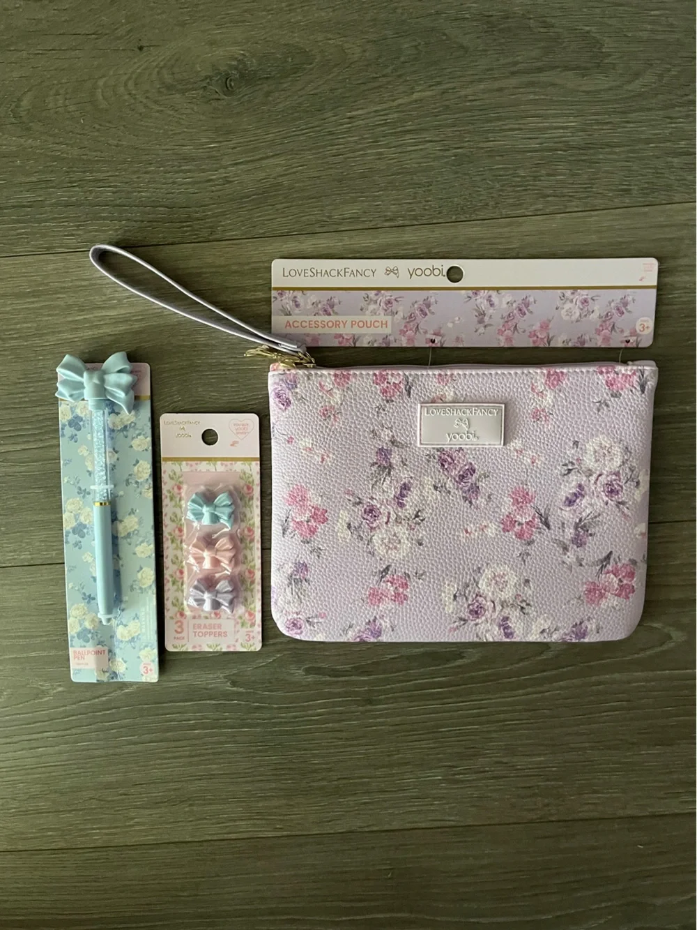 NWT Target x LoveShackFancy Pastel Floral Lavender Accessory Pouch, Pen & Eraser
